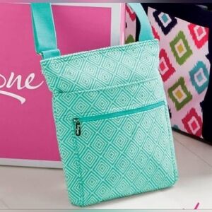Thirty-One Turquoise Patterned Organizing Crossbody‎ Bag With Adjustable Strap